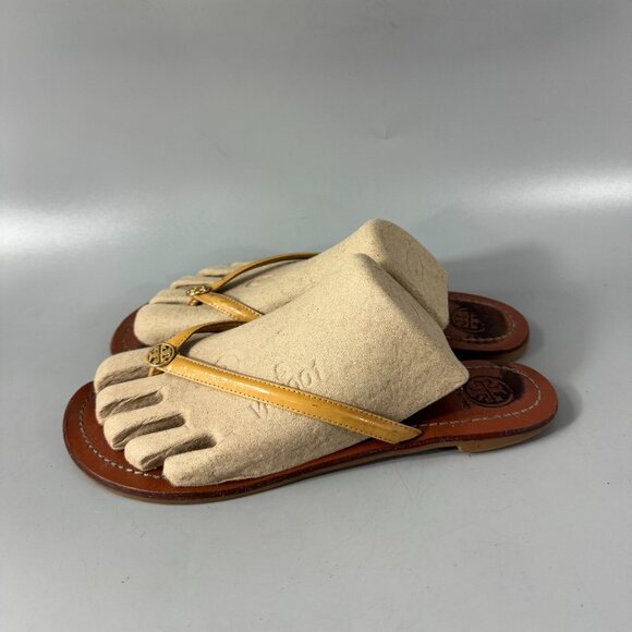 Tory Burch Terra Thong Sandals Beige Nude Tan Patent Leather, Size 8.5 - Picture 5 of 14